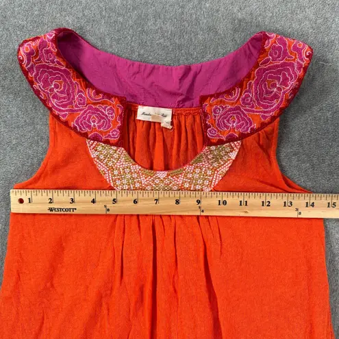 Meadow Rue Anthropologie Embroidered Collar Tunic Top Women's Small Orange Pink