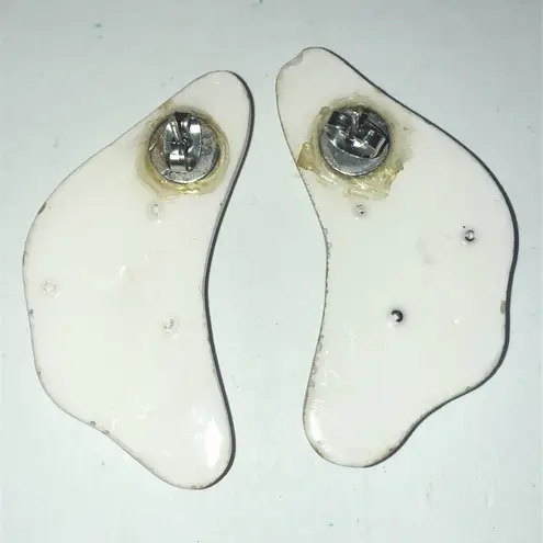 Vintage Abstract Glazed Ceramic Boho Earrings with Dots Red