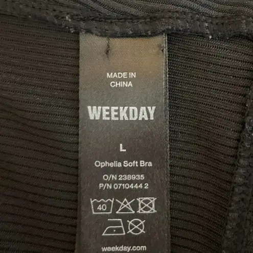 Weekday Ophelia Black Soft Ribbed Knit Spaghetti Strap Scoop Neck Bra Size L