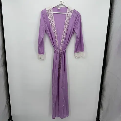Frederick's of Hollywood Vintage Purple Nylon Lace Long Robe Coquette Medium