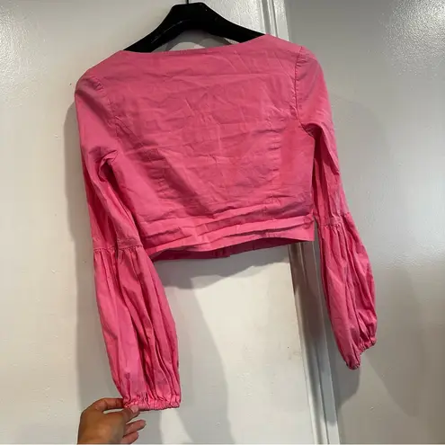 STAUD  Pink Crop Top Puff  Longsleeve