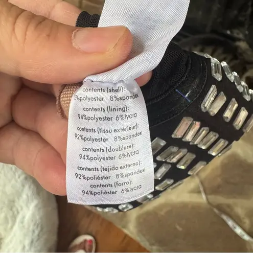 We Wore What black crystal spandex bandeau top cropped strapless party