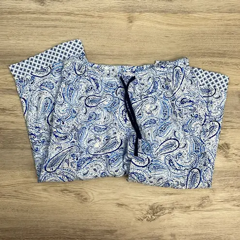 Carole Hochman Blue & White Paisley Print Elastic Drawstring Waist Pajama Pants