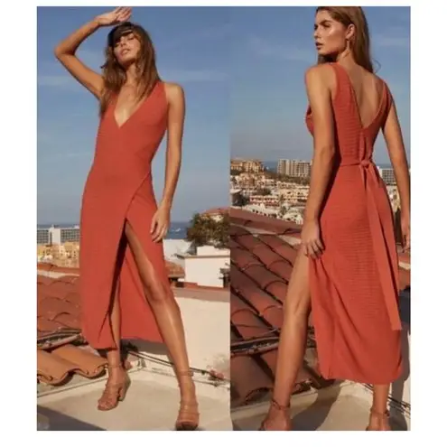 The Jetset Diaries Flowers on the Wall Rustic Orange Wrap Tie Dress Size Large