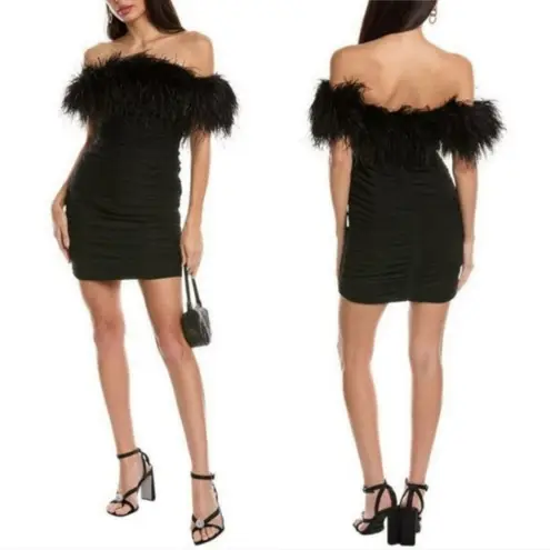 Rachel Gilbert Zion Mini Dress in Black with Feather Trim Size US 4
