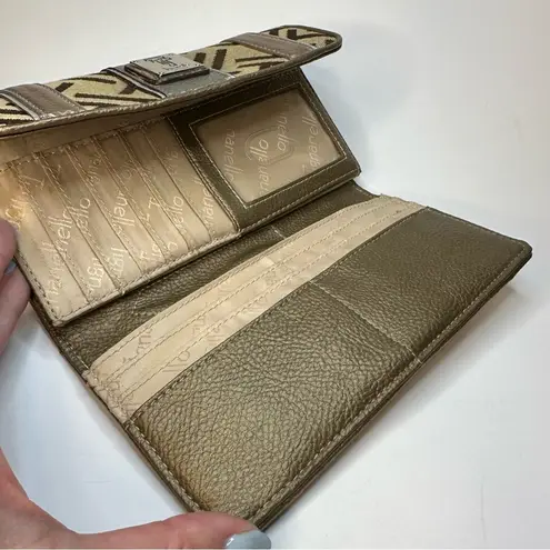 Tignanello Leather & Canvas Trifold Wallet Clutch Monogram T Brown Tan Paisley