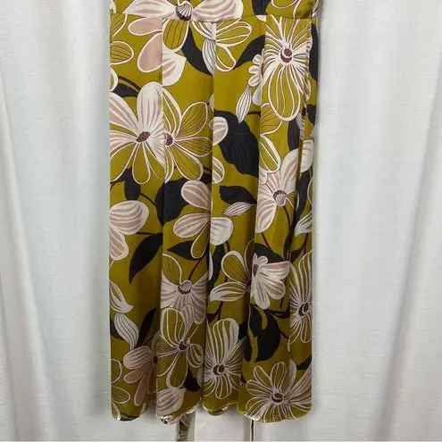 Hutch Anthropologie Mustard Yellow Floral Wrap Midi Dress Sz.XS