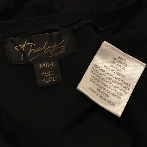 Thalia Sodi Black Open Front Pleated Cardigan Sweater Medium