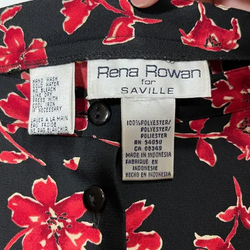 Vintage Rena Rowan for Saville Maxi Skirt Black Red Floral Button Front Womens M Size M