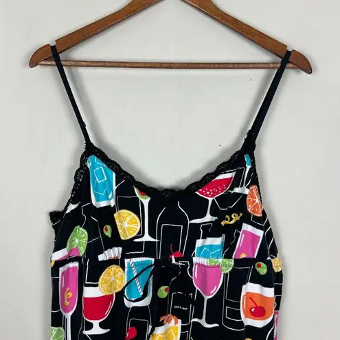 Nick & Nora Sleepwear Dress XL Black Colorful Cocktails Sleeveless Nightgown