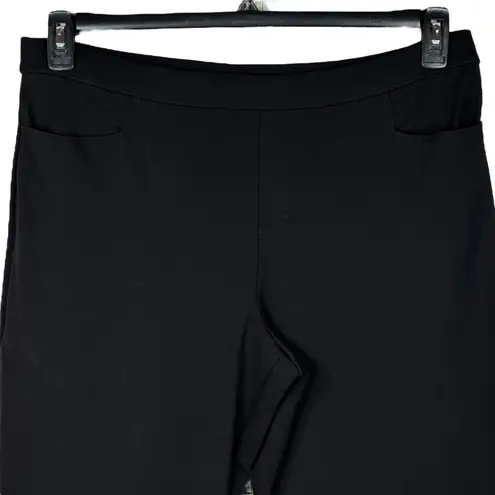 Susan Graver Large Ponte Pants Pull-On Pockets Stretch Flat Front Hi-Rise Black