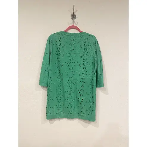 DRÔME Jacket Womens Large Green Aloe Laser Cut Leather Open Front Italy Boho