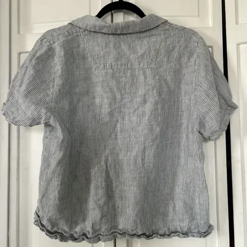 Quince Top Womens Medium Blue White Stripe Linen Coastal Beachy Minimalist M