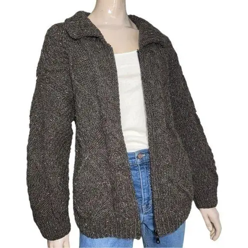 Quichua Creations Ecuador L Gray Wool Knit Zip Up Chunky Cable Sweater Cardigan Size undefined