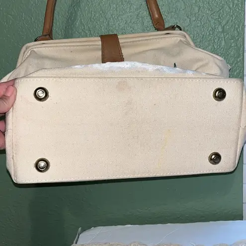 Vintage Hand painted Santa Canvas Tote Bag with Tan Handles Christmas Purse - Image 3