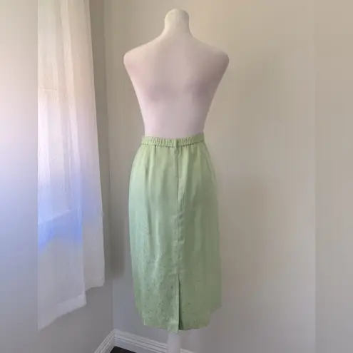 Vintage ‘90s Papell 100% Silk Green Beaded Short Sleeve Jacket + Midi Skirt Set Size 14P