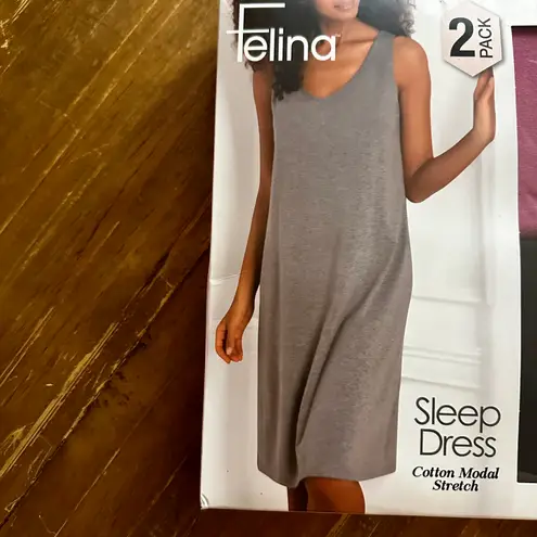 Felina Cotton Modal Stretch Sleep Dress 2-Pack Sz M Black Raspberry Brand New