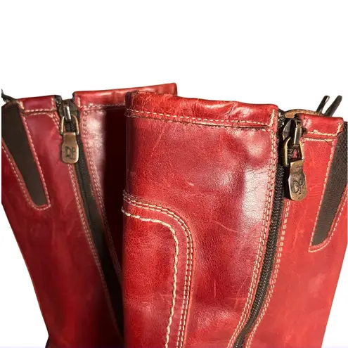 DONALD J PLINER Red Leather Boots Contrast Stitching Zip Lace Size 7.5 VINTAGE