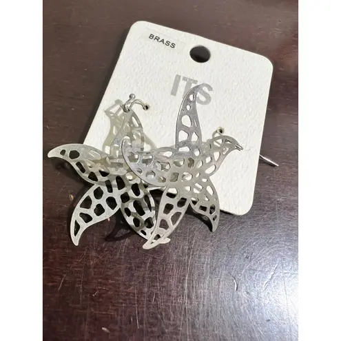 Starfish Earrings Cutout Silver Tone Statement Earrings Beachy Jewelry