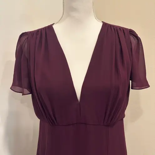 Joanna August Plum Chiffon Flutter Sleeve Maxi Bridesmaid Wedding Guest Dress