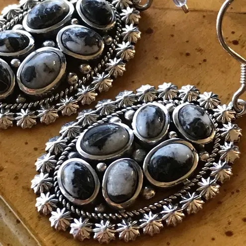 White Buffalo Sterling Silver Dangle Earrings Black