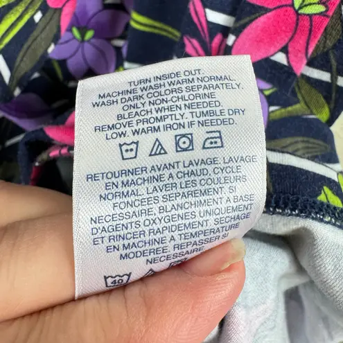 Lands' End  Navy Floral Striped Dolman Sleeve Belted Cotton Midi Dress Size L