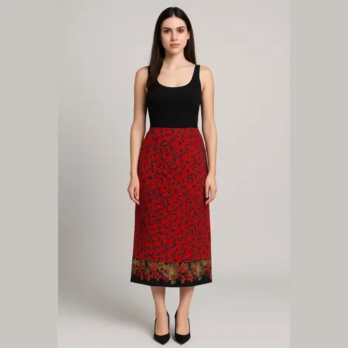 Vintage Sun River Christmas Holly Poinsettia Print Wrap Skirt Size L