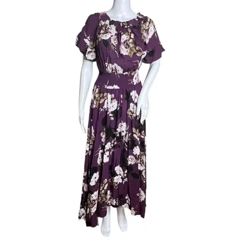 Jaase Dress Womens Small Plum Skies Purple White Floral Leah Maxi Off Shoulder