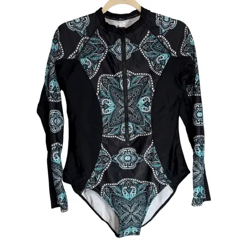 Womens Long Sleeve Zip Up One Piece Swimsuit Rash Guard Bathing Suit XXL Black