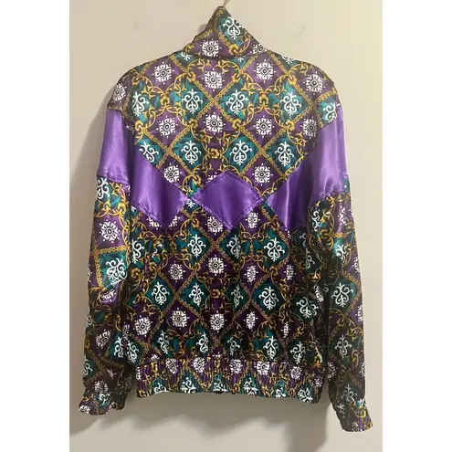 Vintage 80s Ellesse Tracksuit Jacket sz UK 10, US M Purple and Green Colorful Size M