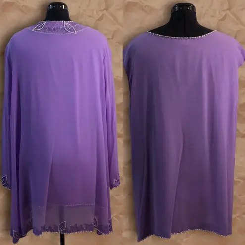 Vintage French Collizion Purple Silver Beaded Top Jacket 2 Piece Set