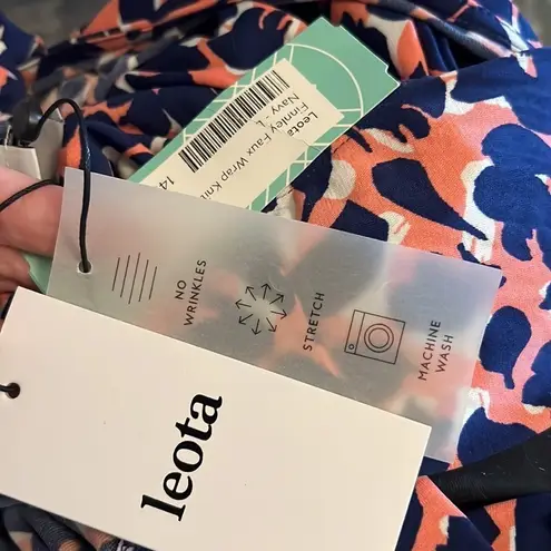 Leota Petals Finnley Faux Wrap Sleeveless Dress in Blue, White & Coral Size L