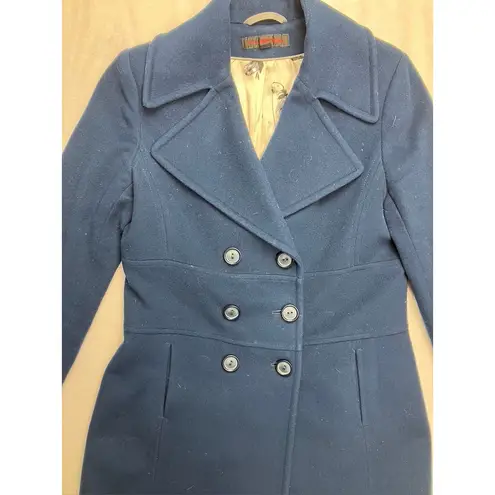VIA SPIGA Women Double Breasted Wool Blend Navy Blue Long Coat Size 12