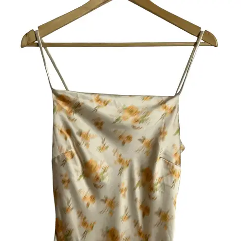 Holzweiler Eila Cream Yellow Floral Print Satin Midi Slip Dress Size XS