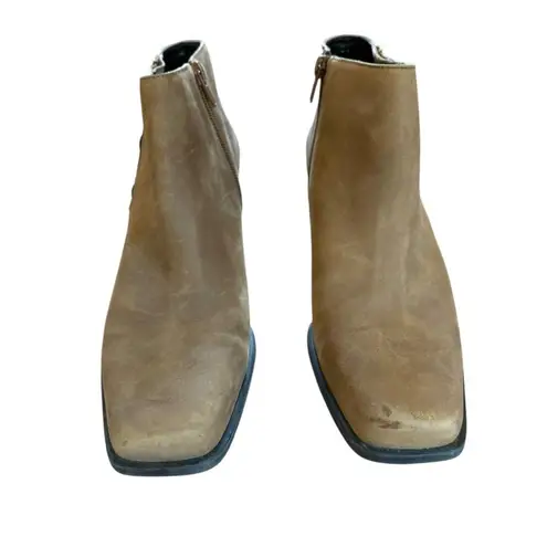 Etienne Aigner Saddle Leather Ankle Zip Boots Square Toe Women 8.5 Beige Brown