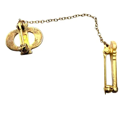 Vintage Beta Sigma Phi Fraternity Gold Tone Enamel Exemplar Torch Pin Pearls