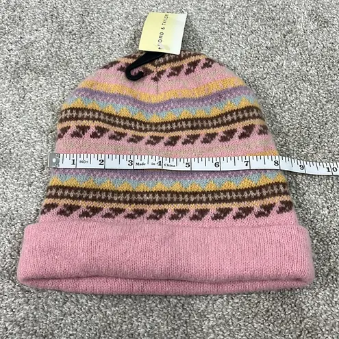 New Lord and Taylor Angora Wool Pink and Brown Stripe Knit Winter Cap Beanie