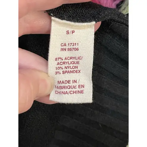 Buffalo By David Button Black Sweater Embroidered Flowers Size Small