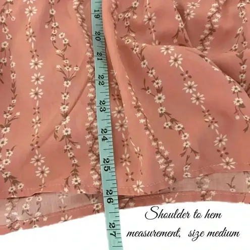 HAPTICS by HOLLY HARPER Pink Cottage Floral Rayon Crochet Short Sleeve Blouse Size M