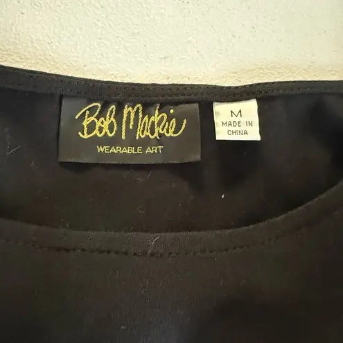 Bob Mackie Sequin Peacock Vintage 90s Rhinestone Eye Dolman Sleeve Top Black M