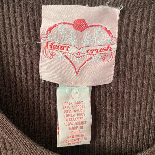 Vintage Y2K Ribbed Knit Babydoll Top Empire Waist Cap Sleeve Brown Size Large