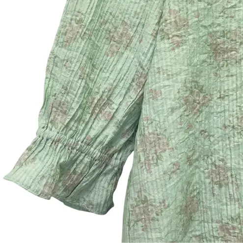 NWT Ivy City Co Hadley Blouse Pistachio Green Floral Lace Trim Collar Size XS