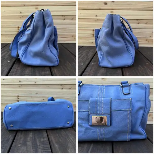 Y2K Blue Tignanello Leather Shoulder Bag Purse w/ Silver Hardware and Turn Lock
