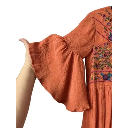 Umgee Embroidered Bell Sleeve Boho Bliss Dress M Orange Festival Cottagecore Size M