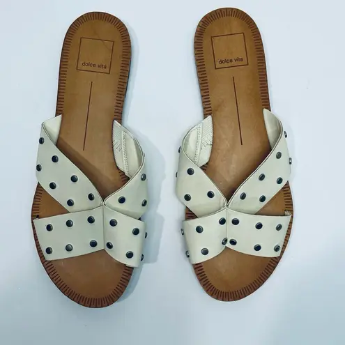 Dolce Vita Cary Off White Studded Slip on Sandal size 8.5