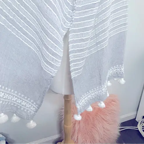 Swimsuit Cover Up Top Festival wear Grey stripe with tassels Size M