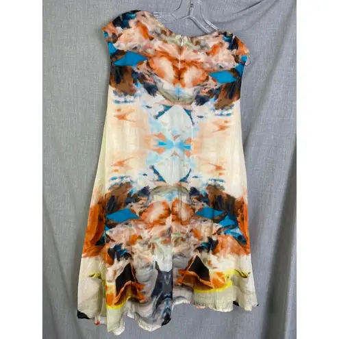 Âme Sœur Berlin Handmade Abstract Silk Blend Tunic Dress 10 Artwear Germany Orange Size 6