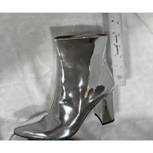 Matiko Lucinda Womens Silver Pointed Chunky Block Heel Boots Size 39 Glam Party