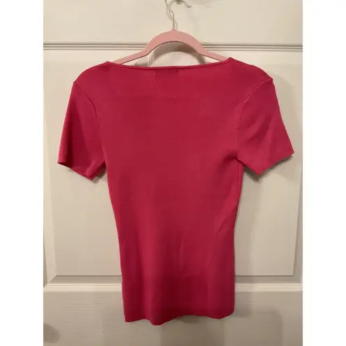 Tahari Pink Valentina Ribbed Knit Short Sleeve Sweater, S