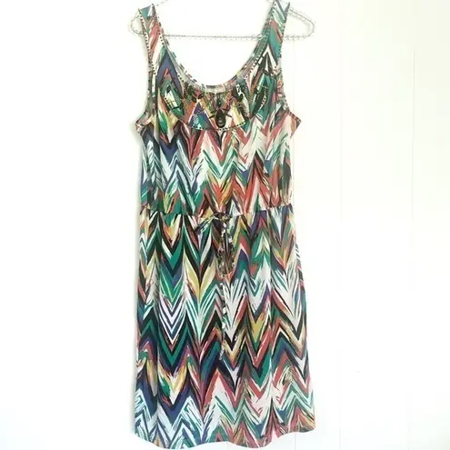 ECI NEW YORK SLEEVELESS BOHO BEADED MULTI BOLD MAXIMILIAN DRESS 10